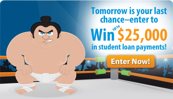 Win up to $25,000 towards your student loans! one more day to enter.